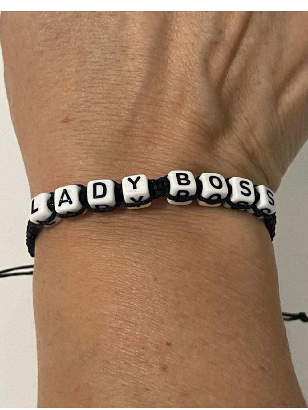 “LADY BOSS” Alphabet Beaded Bracelet Black Hemp Adjustable Boho